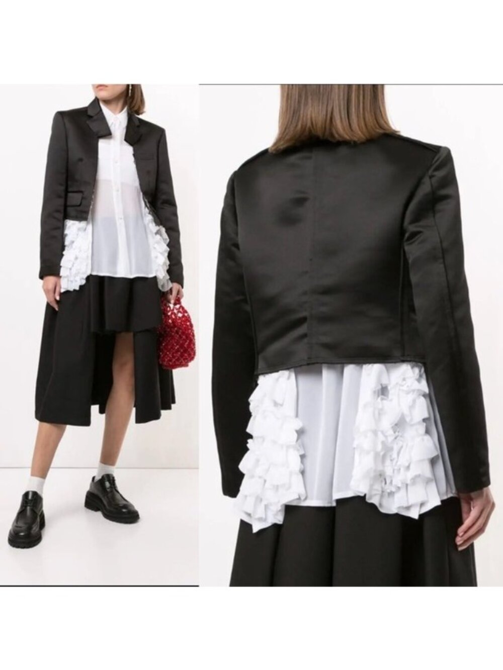Comme des Garçons Deconstructed Tuxedo Jacket Blazer Cropped Open Front Jacket